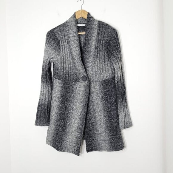 Windsmoor Gray Black Marble Knit Comfy One Button Cardigan Cottagecore Granny - Picture 1 of 10